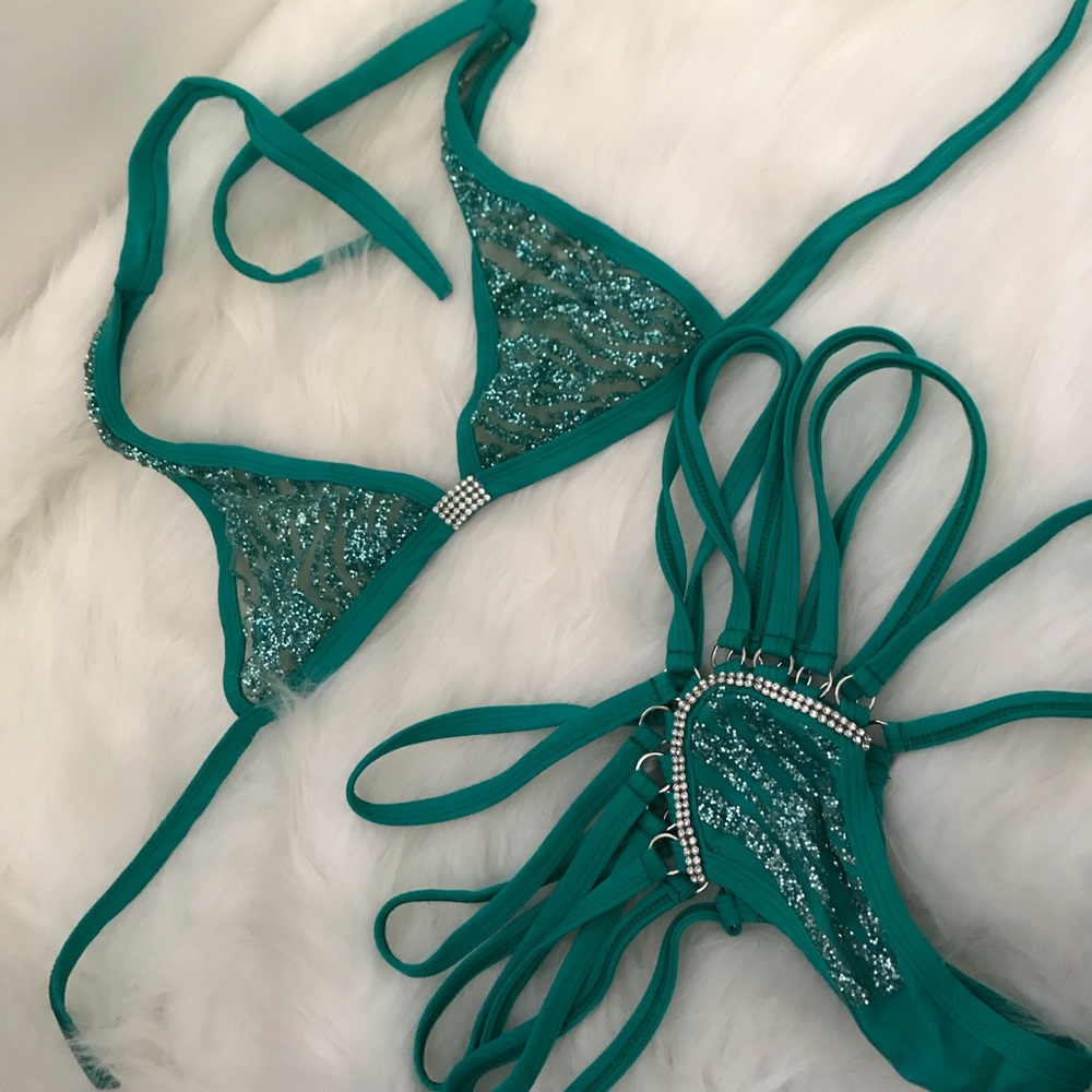Sheer Turquoise Strappy Exotic Dance Outfit